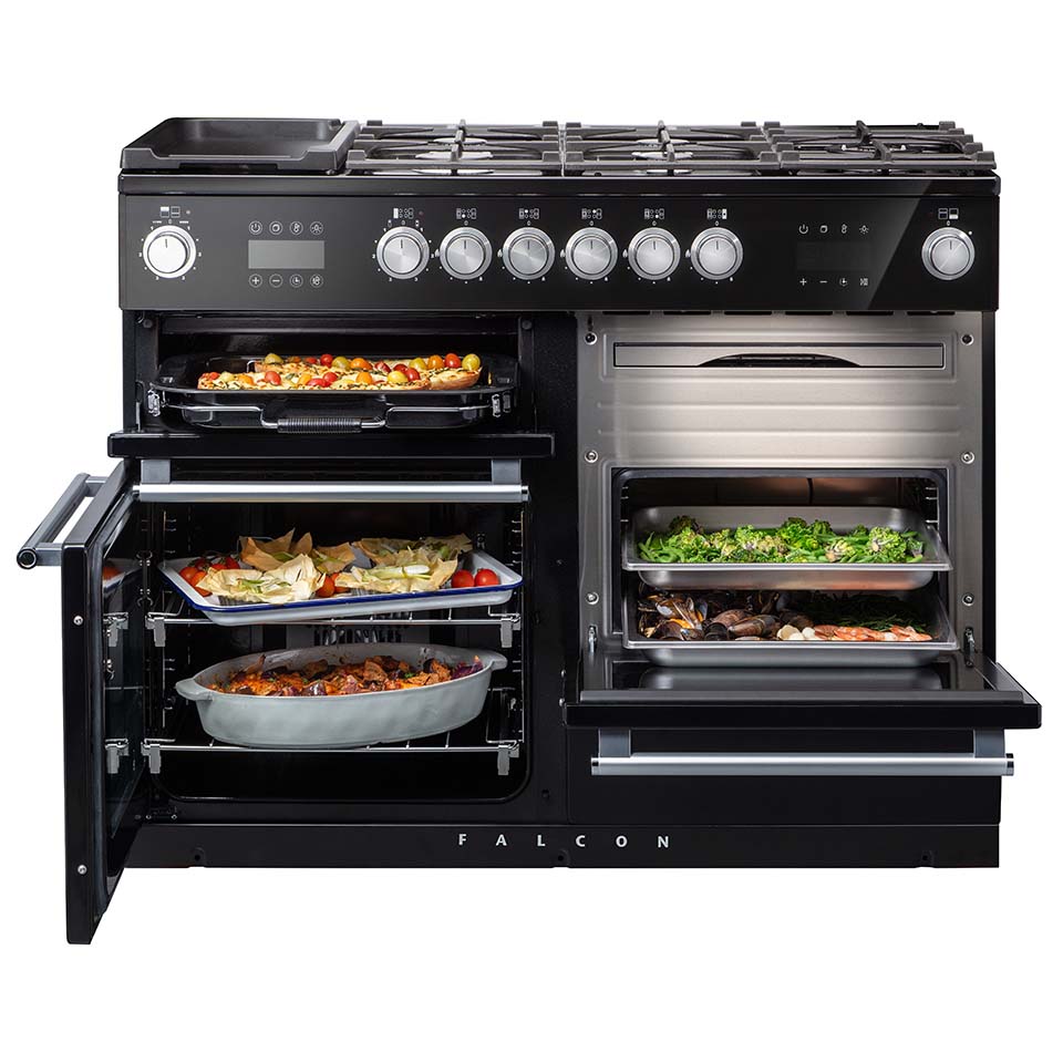 Falcon Nexus Steam 110cm dual fuel Oven open